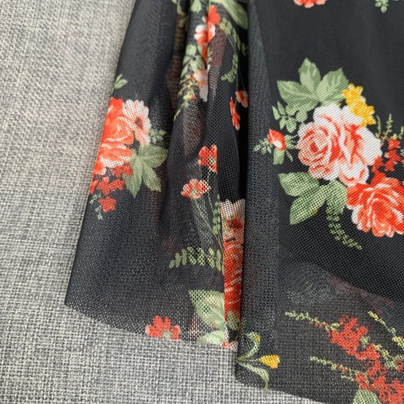 Bobbie & Brooks Floral Sleeveless Blouse Black Orange Chiffon Layer Medium - Picture 4 of 11